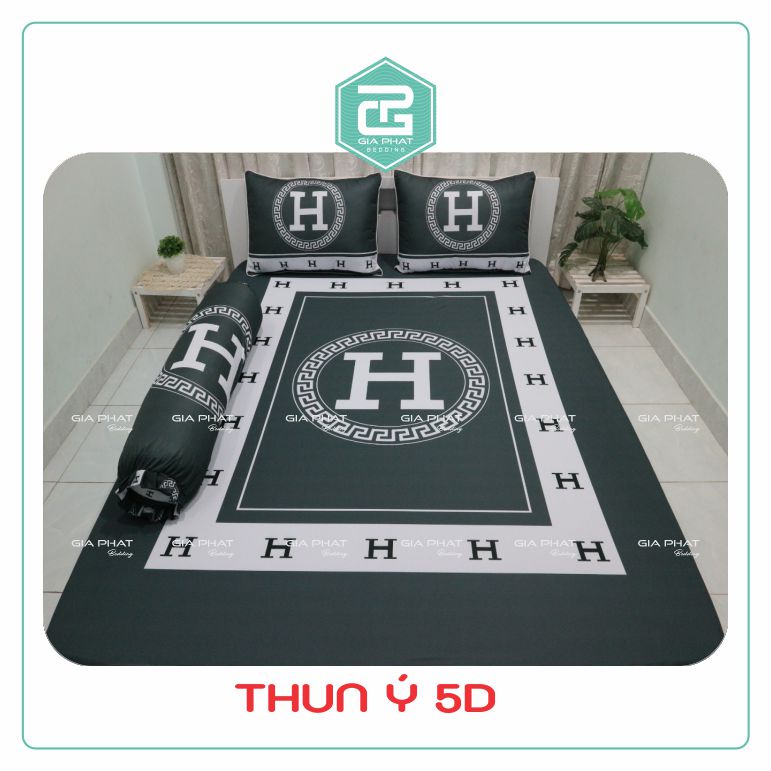 Bộ Ga Giường Drap Thun Lạnh Ý 5D { 4 Món } họa tiết Bông sọc ( 1 ga bọc + 2 vỏ gối nằm + 1 vỏ gối ôm )