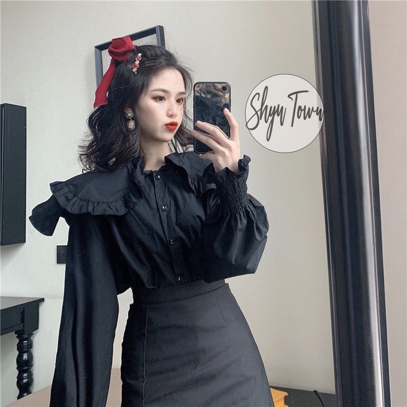 Áo sơ mi nữ vintage cổ bèo tay phồng tiểu thư xinh xắn, Áo sơmi trắng ulzzang cho nữ-Shyn.closet | BigBuy360 - bigbuy360.vn