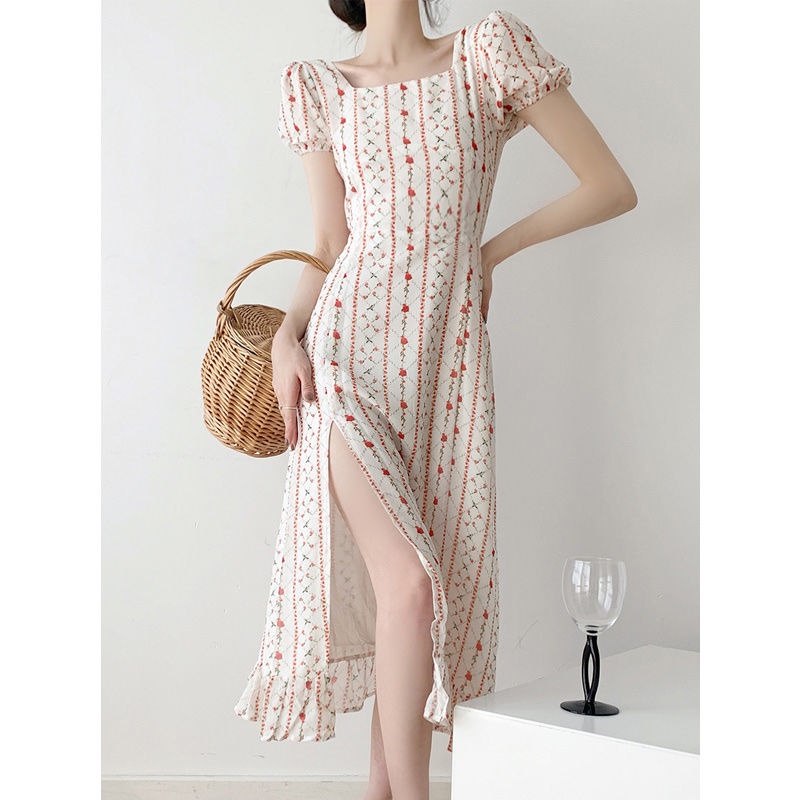 Đầm Cổ Vuông Tay Phồng Màu Trắng Thời Trang Mùa Hè Xinh Xắn Cho Nữ