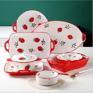 [ Sẵn ]Bộ gốm sư dâu tây 8 món sáng tạo dễ thương