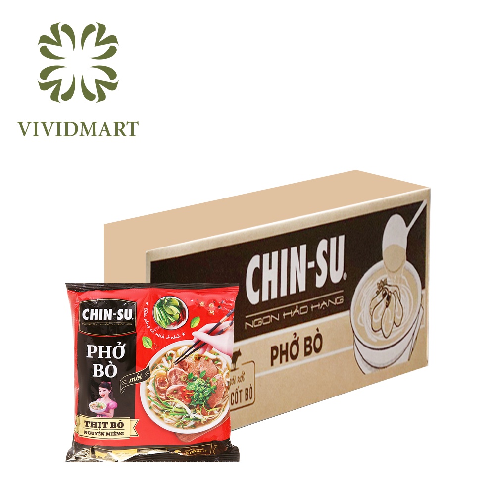 Thùng 15 gói - GÓI CHINSU CÓ THỊT THẬT 7 VỊ: HỦ TIẾU NAM VANG, BÒ KHO, BÁNH ĐA CUA, PHỞ BÒ / GÀ, MIẾN GÀ / SƯỜN – MASAN