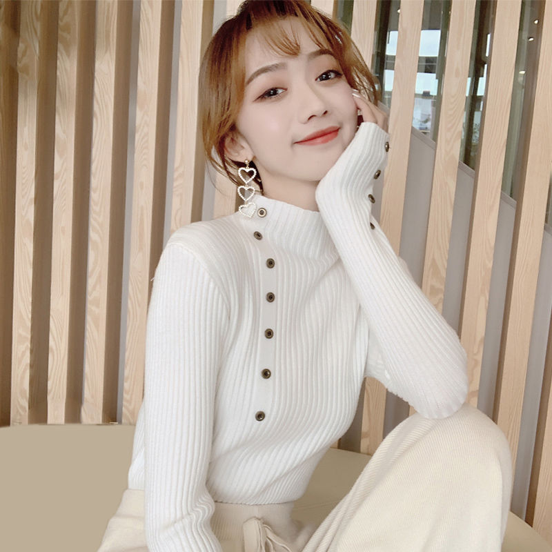 Áo Sweater Cổ Lọ Phối Nút Phong Cách Hàn Quốc Hợp Thời Trang