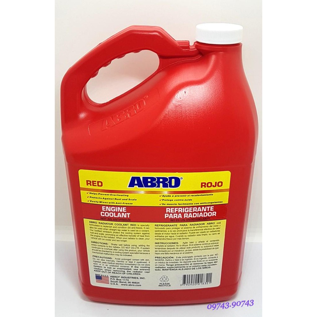 Nước Làm Mát Động Cơ Ô Tô ABRO RADIATOR COOLANT Đỏ 3.78 lít