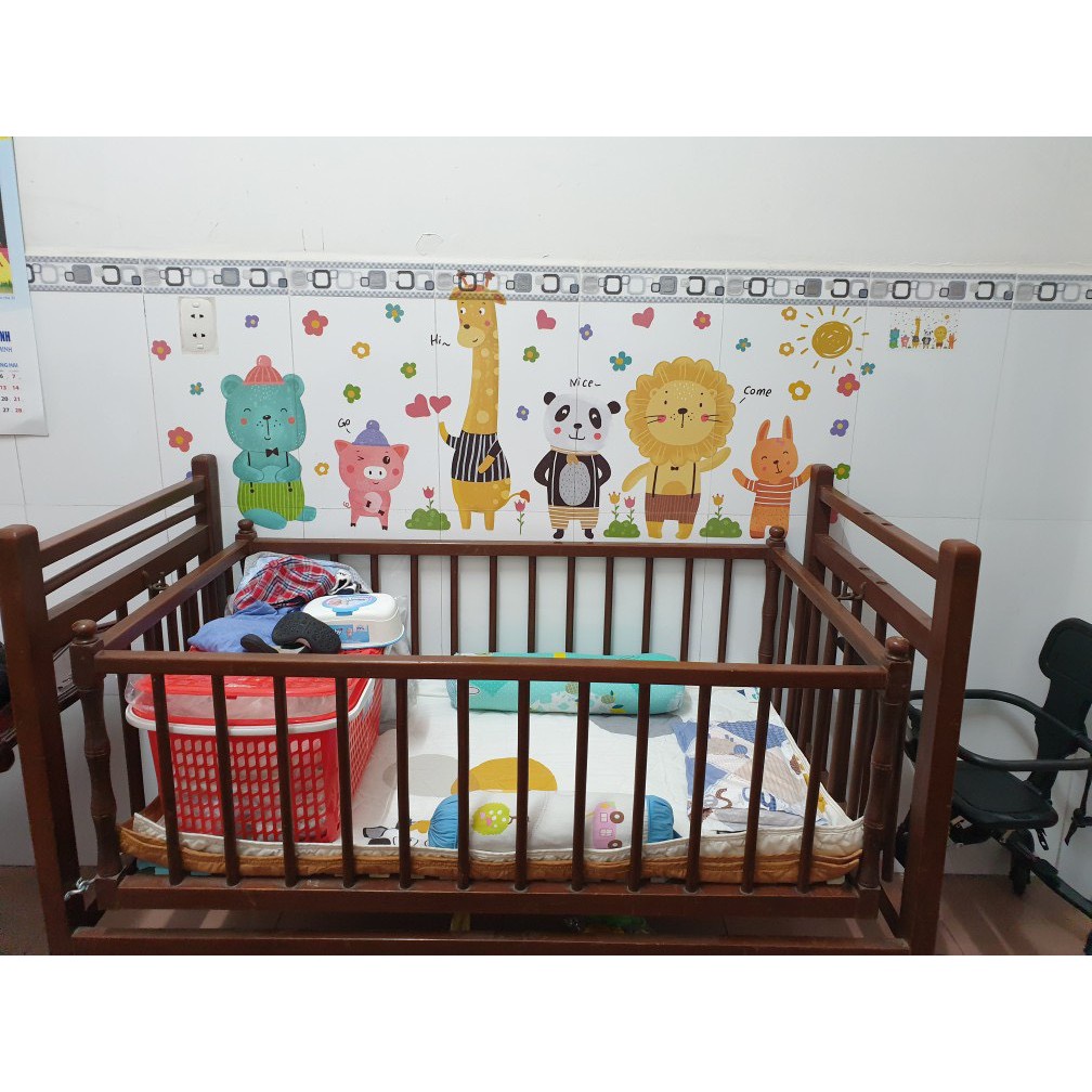 Decal dán tường cho bé trai bé gái học các con vật ngộ nghĩnh trang trí phòng bé, sticker dán tường động vật cho bé
