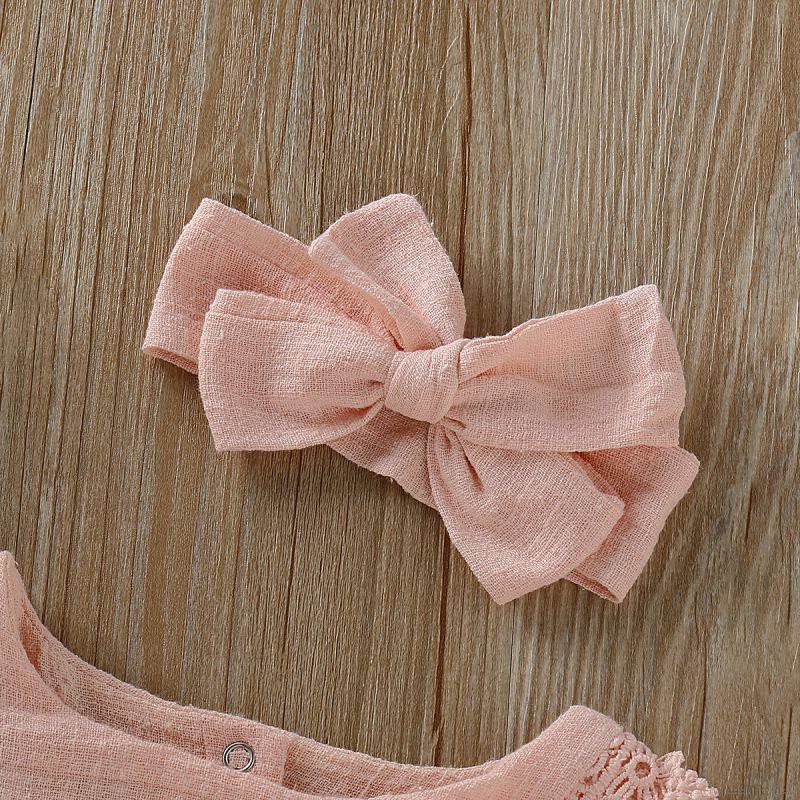 Bộ jumpsuit phối ren kèm băng đô nơ đáng yêu cho bé gái