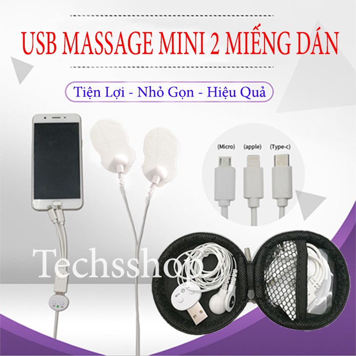 Máy massage xung điện mini - Usb massage trị liệu 2 miếng dán nhỏ gọn tiện lợi