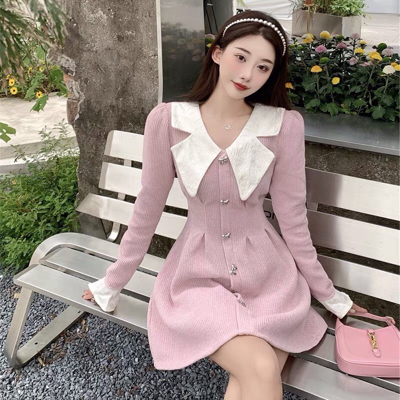 Váy Nhung Dáng Xòe Phối Cổ Nơ Eo Xếp Ly Cổ Điển Kiểu Pháp Thích Hợp Cho Nữ HT017 | BigBuy360 - bigbuy360.vn