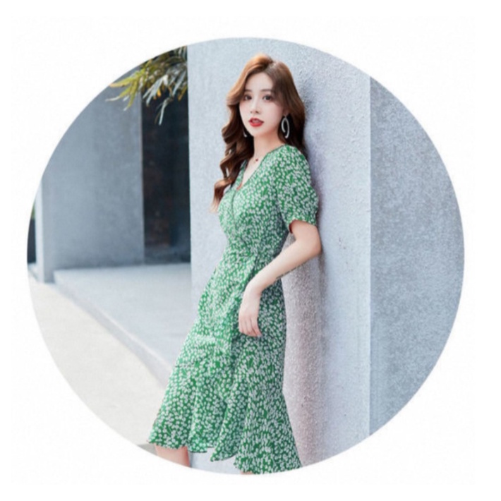 Đầm Đuôi Cá Cổ Chữ V In Hoa Thời Trang Mùa Hè Dành Cho Nữ