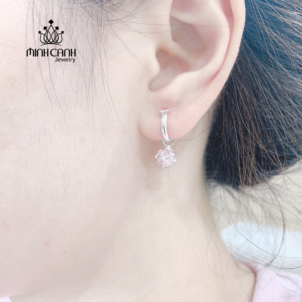 Bông Tai Bạc Trẻ Em Quả Cầu Treo Đá Minh Canh Jewelry