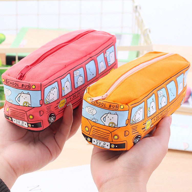 Hộp bút vải canvas hình xe bus cute nhiều màu sắc xinh xắn dễ thương