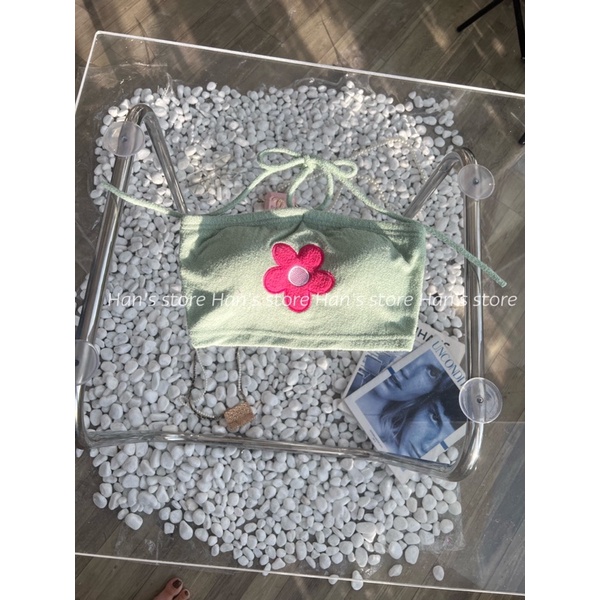 ÁO CROP LÔNG CỘT DÂY THÊU HOA CÓ MÚT NGỰC