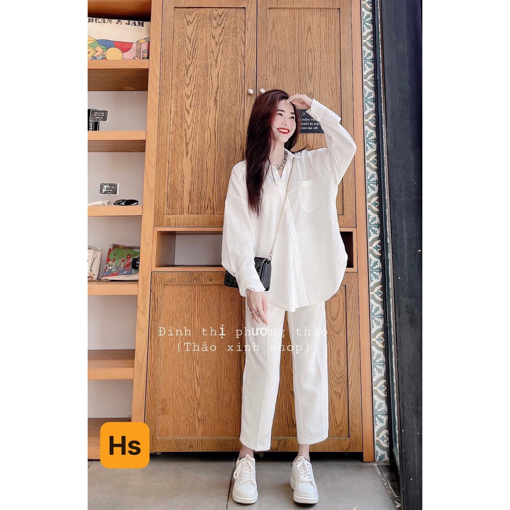 💃 Bộ Áo Sơ Mi Quần Culottes Đũi Dáng Dài 3 Màu | BigBuy360 - bigbuy360.vn