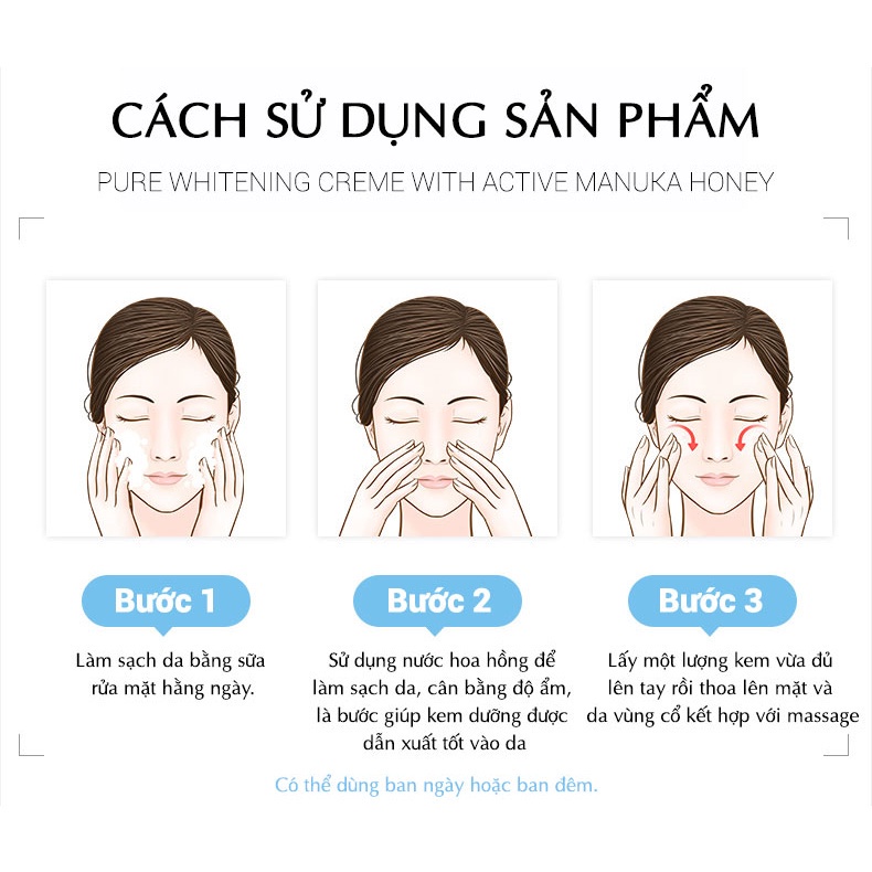 [Hỏa tốc] Kem Dưỡng Trắng Da Từ Mật Ong Manuka Pure Whitening Creme 50ml