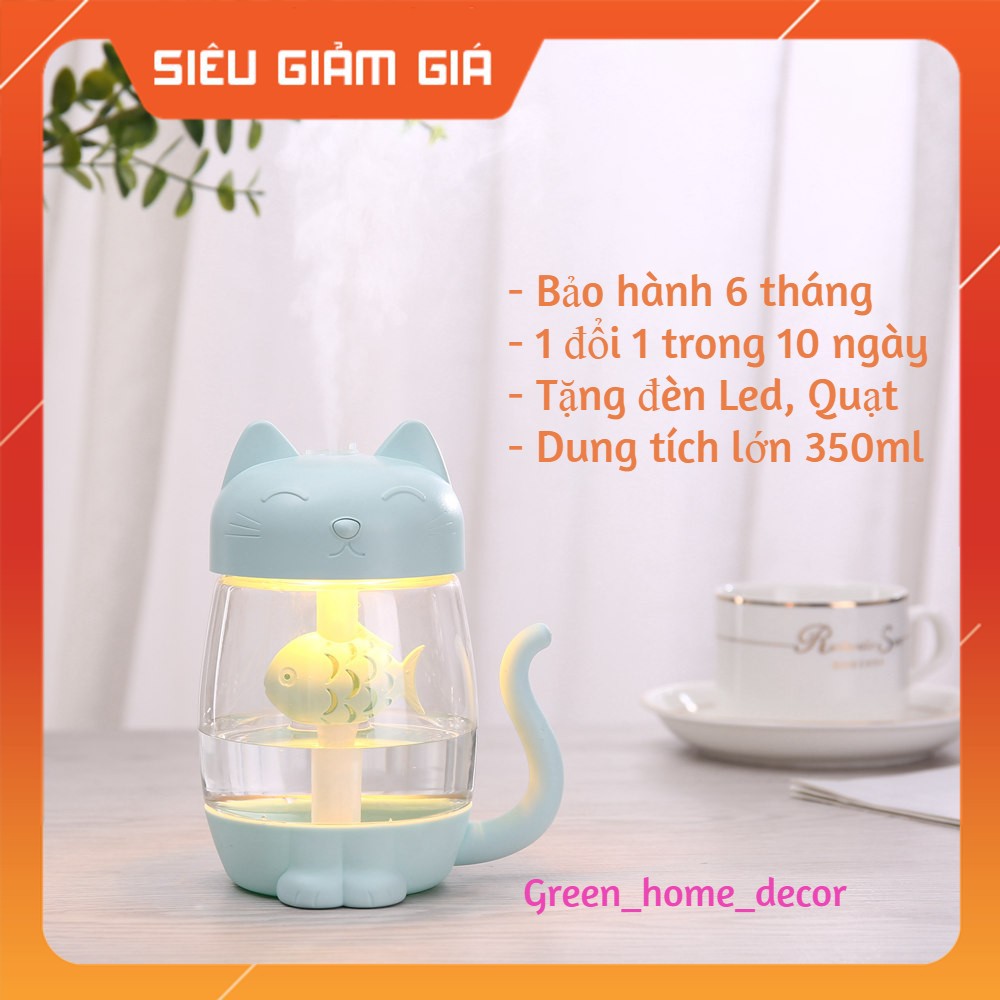 Máy phun sương tạo ẩm, xông tinh dầu hình mèo Kitty kèm quạt mát, đèn ngủ led