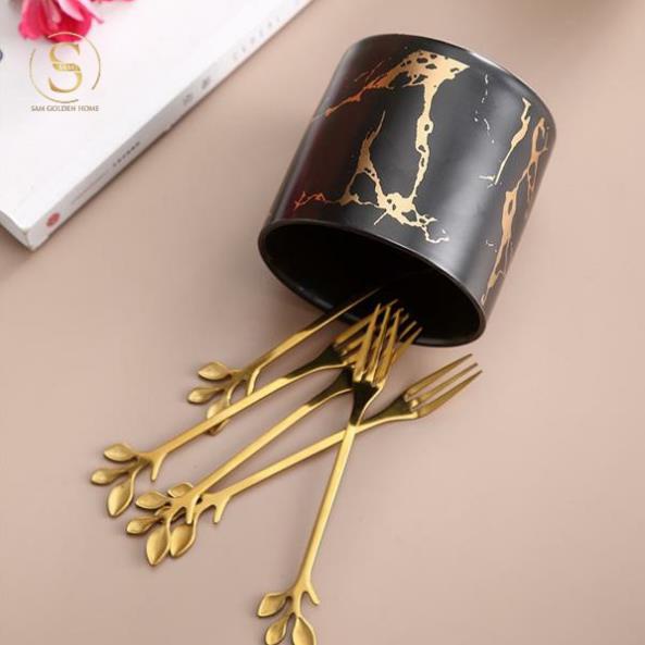Muỗng Cafe Nĩa Trái Cây Inox Cao Cấp Vàng Gold Larmina Sang Trọng Inox Bền