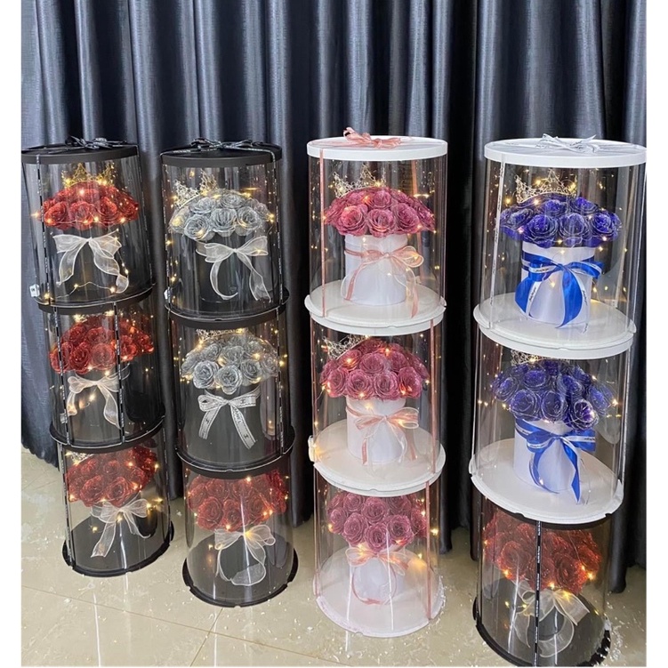 Hộp hoa Mika size to (mẫu thật cầm). Tặng full phụ kiện y hình.