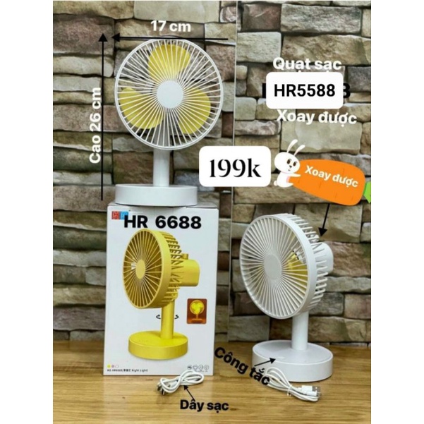 QUẠT SẠC QUAY TÚC NĂNG SIZE 25CM MÀU HỒNG mã HR5588 có clip