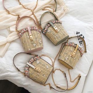 Túi cói đeo chéo thêu hoa phong cách cổ điển thanh lịch dành cho nữ