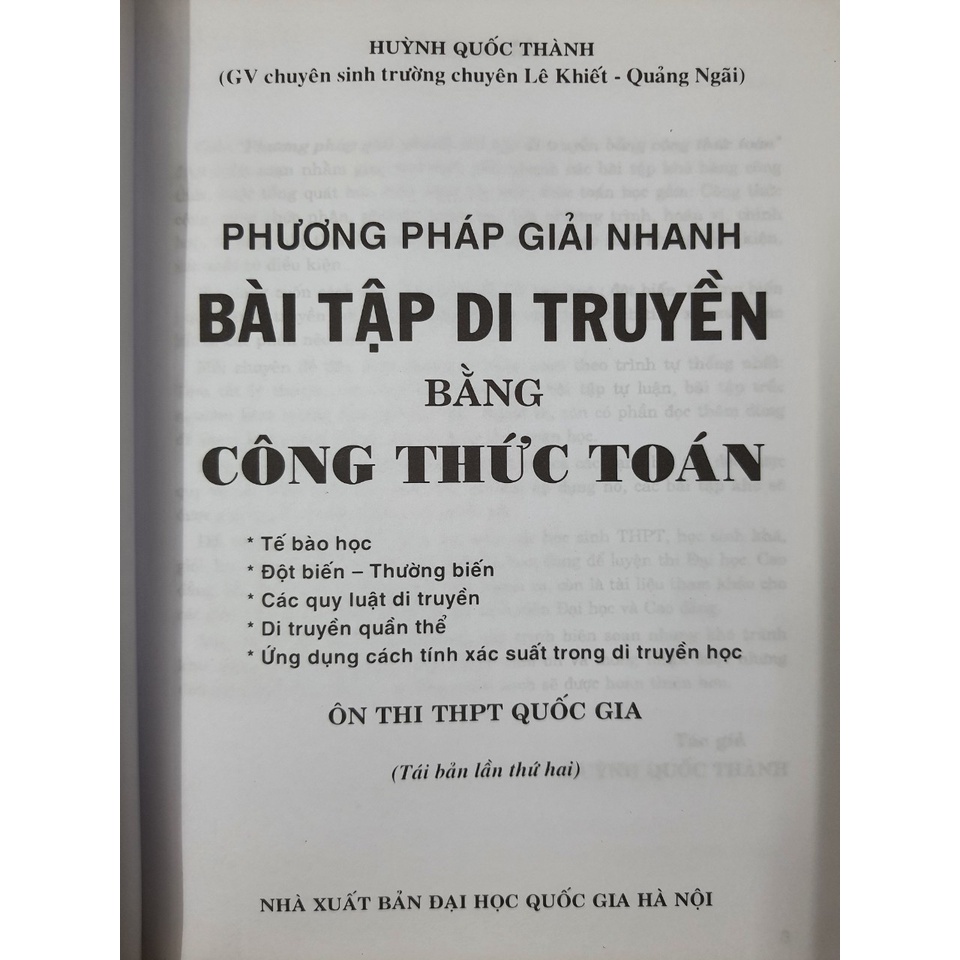 Sách - Phương pháp giải nhanh bài tập di truyền bằng công thức Toán