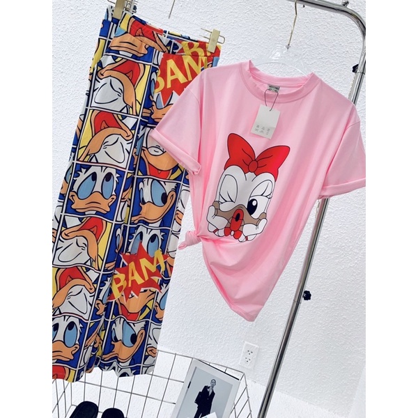 Set áo cotton hồng vịt đáng yêu quần suông xinh xắn hình và video thật N4