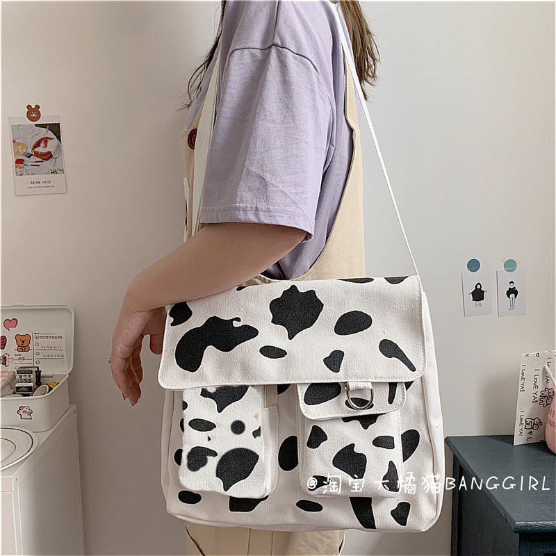 Túi hộp BÒ SỮA  MỚI - Túi tote đeo chéo unisex bò sữa size to vải canvas giày dặn giá siêu rẻ