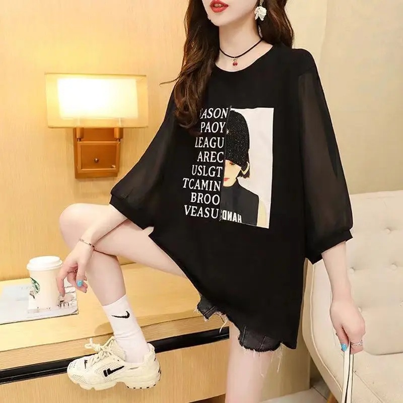 Áo Thun Dáng Rộng Tay Ngắn Phối Ren Cổ Yếm Dễ Thương Thời Trang Mùa Hè Cho Nữ 40-100KG C8620