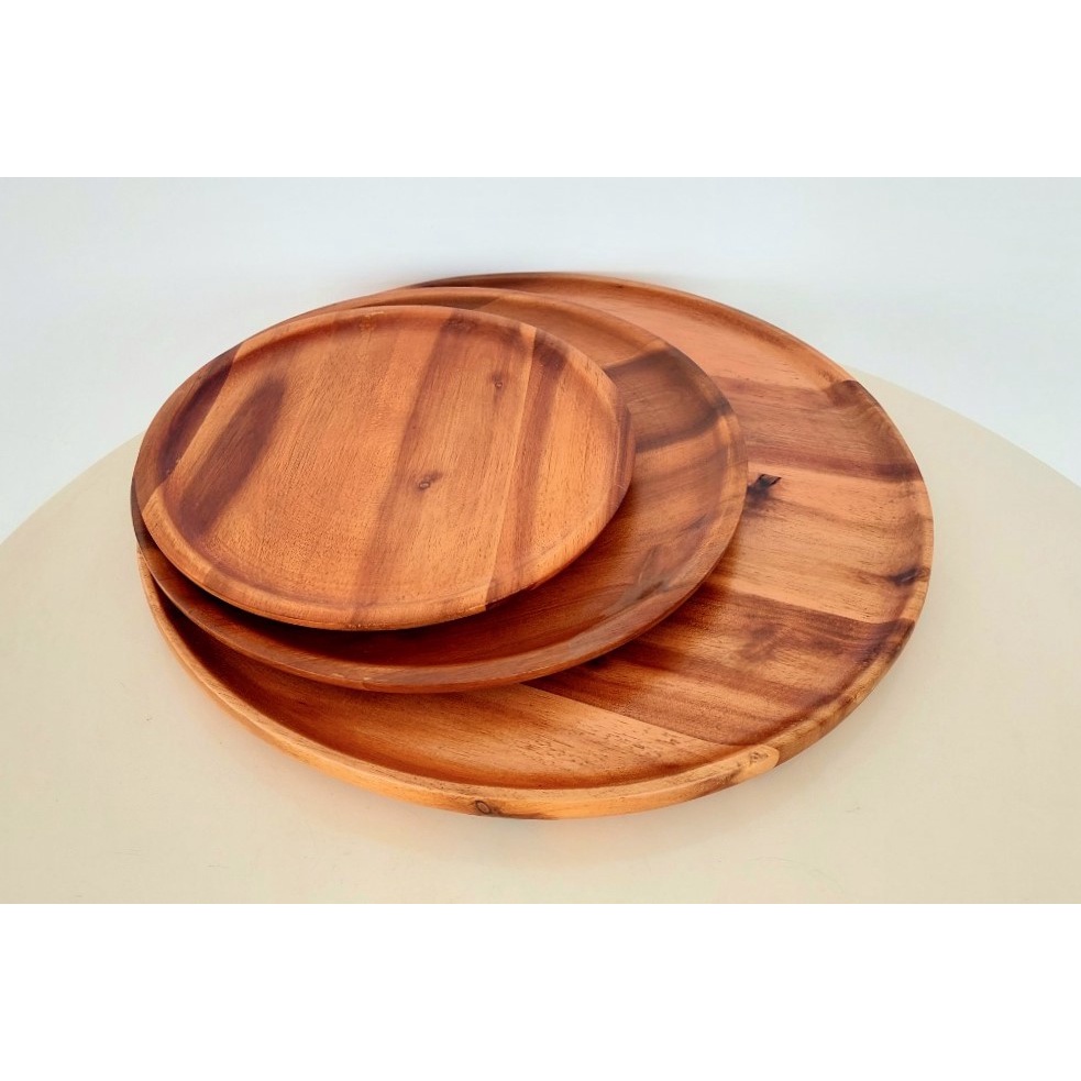 Đĩa, Dĩa, Khay Gỗ Tròn Nhiều Kích Thước Trang Trí, Đựng Trà, Trái Cây Kiểu Dáng Vintage Mộc Mạc - Hàng VN Xuất Khẩu