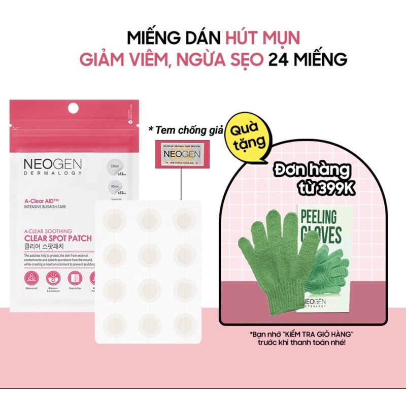 Miếng Dán Hút Mụn Giảm Viêm Ngừa Sẹo Neogen Dermalogy A-Clear Soothing Spot Patch 24 Miếng