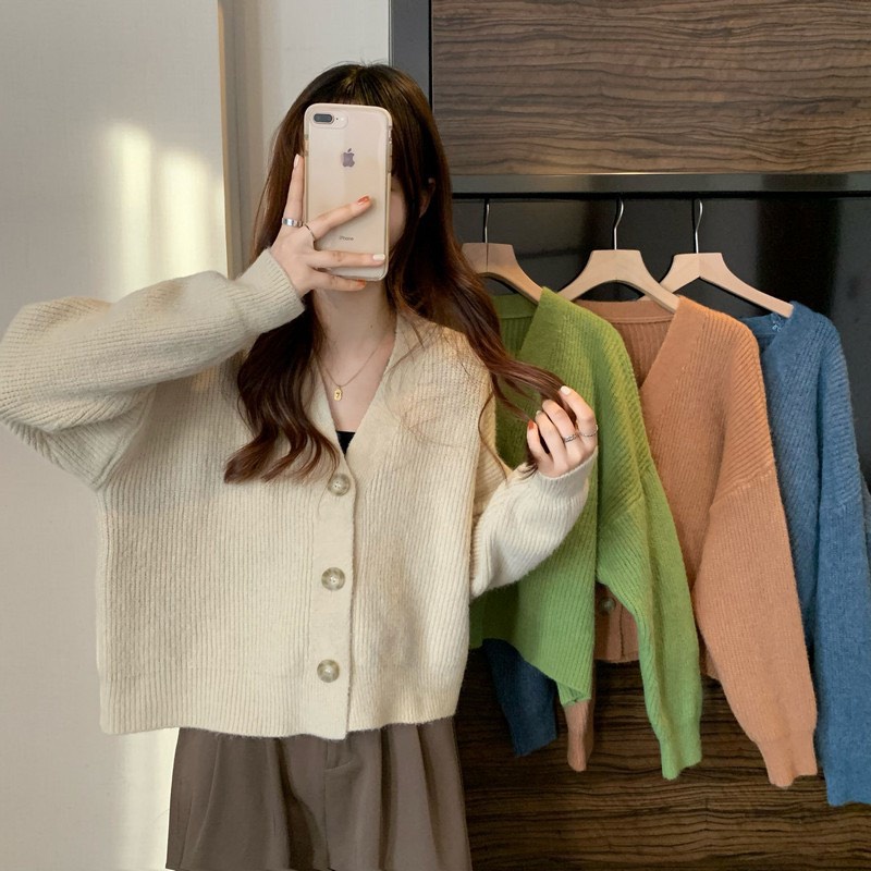 Áo cardigan trơn basic 4 màu len dệt kim dày dặn cực xinh