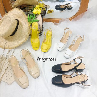 [FORM BÉ- CHỌN LÊN 1 SIZE] GIÀY CAO GÓT NAGASHOES  MŨI VUÔNG PHỐI KHÓA VUÔNG 5CM NAC111