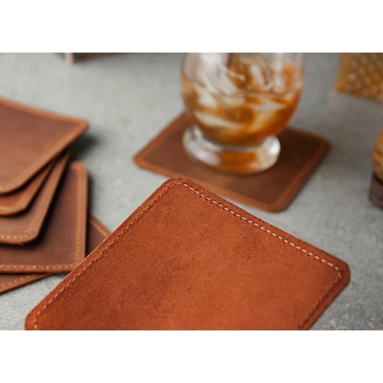 Miếng lót ly, đế lót cốc làm bằng DA THẬT, chống trơn cách nhiệt - TEE LEATHER