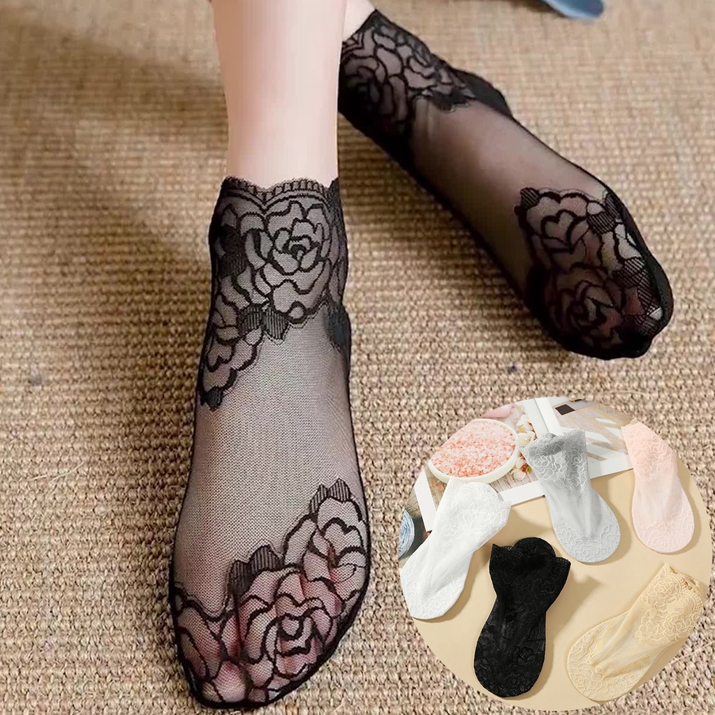 Vớ Lưới Mỏng Trong Suốt Phối Ren Hoa Chất Liệu Co Giãn Thoáng Khí Thời Trang Cho Nữ