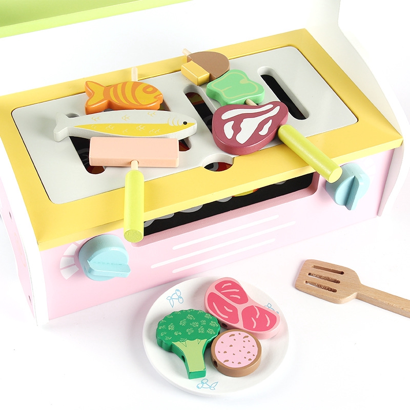 Bộ đồ chơi nhà bếp cửa hàng thịt nướng bằng gỗ nhựa dễ thương cho bé
