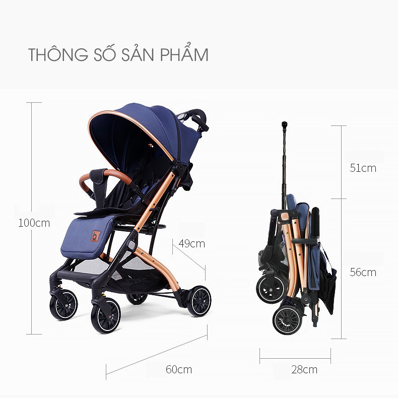 Xe đẩy Baobaohao cao cấp gấp gọn hình vali QZ1-Pro mẫu mới có lò xo giảm sóc (Bảo hành 1 năm)