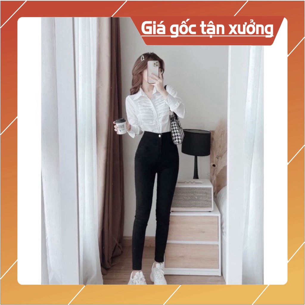 Áo Sơ Mi Trắng Nữ Công Sở Dài Tay Phối Sọc Ngang Kiểu Hàn Quốc Tiểu Thư Đẹp, Áo Sơ Mi Xếp Ly 2 Bên_016