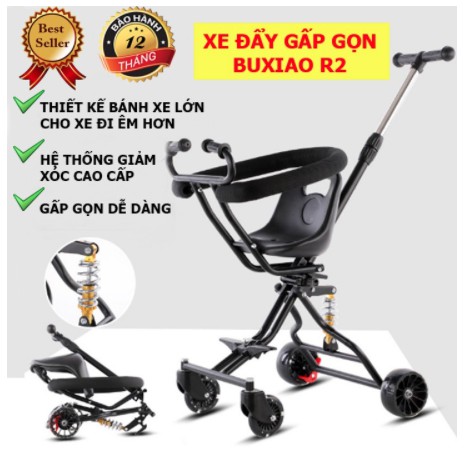 (sẵn hàng)[bảo hành 12 tháng] Xe đẩy du lịch gấp gọn 4 bánh thông minh cho bé