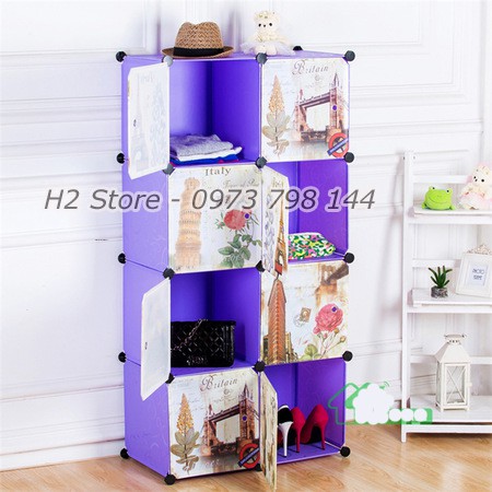 TỦ NHỰA THÔNG MINH LẮP GHÉP ĐỂ QUẦN ÁO 8 Ô CỬA THÁP ĐA NĂNG CHO BÉ sâu 47cm