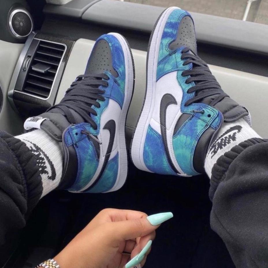 Giày thể thao Air Jordan xanh loang, Giày JorDan1 tie dye cao cổ nam nữ siêu hot tặng dây hàng cao cấp