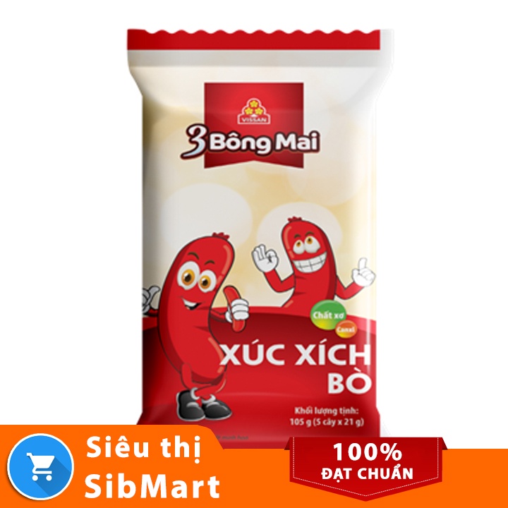 Xúc xích bò 3 bông mai tiệt trùng Vissan 105g (5 cây) - Siêu Thị SibMart - SB0036