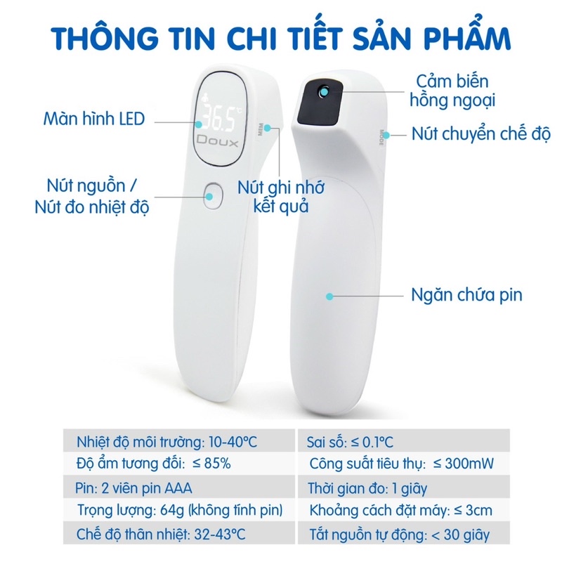 Nhiệt kế điện tử hồng ngoại DOUX - Bảo hành 6 tháng