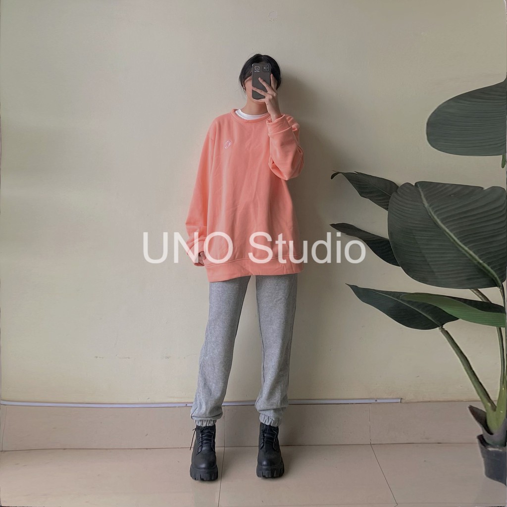 Áo seater, áo nỉ form rộng màu hồng cam pastel