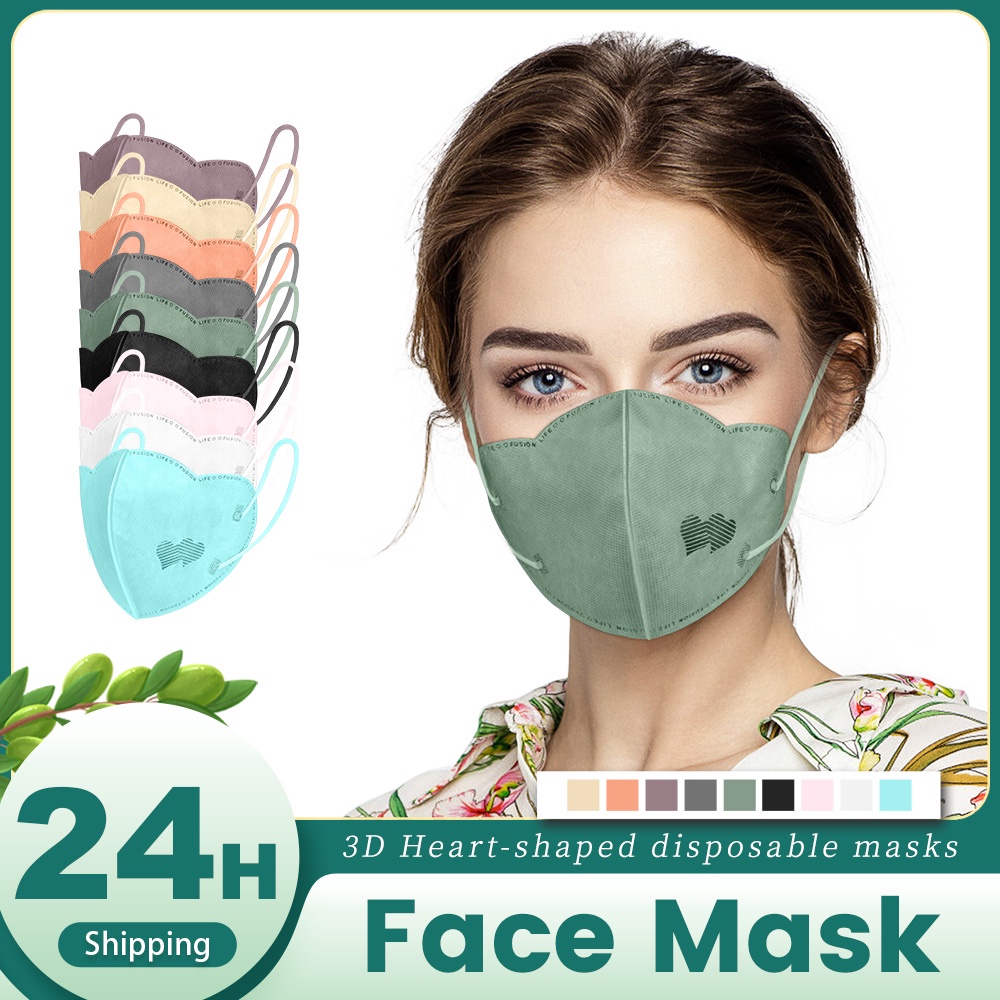 Set 10 Mặt Nạ KN95 FFP2 CE Hình Trái Tim Nhiều Màu Sắc Dành Cho Người Lớn