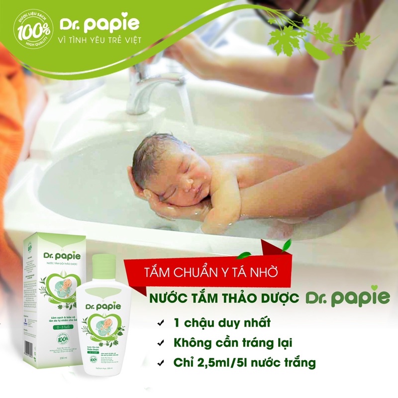 (Chính Hãng) Nước Tắm Gội Thảo Dược Dr Papie thành phần tự nhiên cho bé 0-3 tuổi 230ml