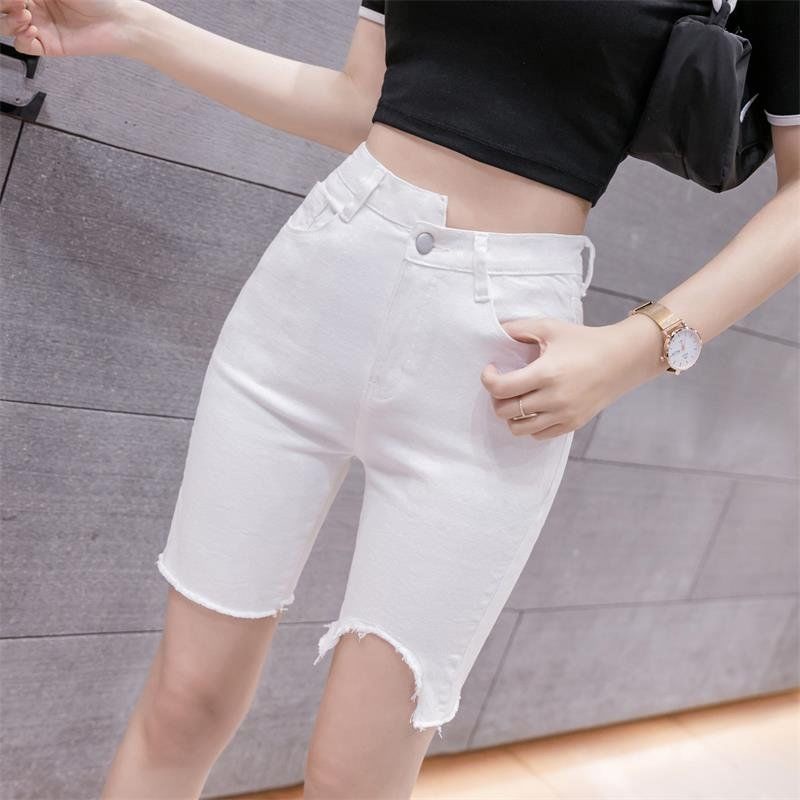 Quần short Denim lưng cao co giãn tốt thiết kế trẻ trung cho nữ