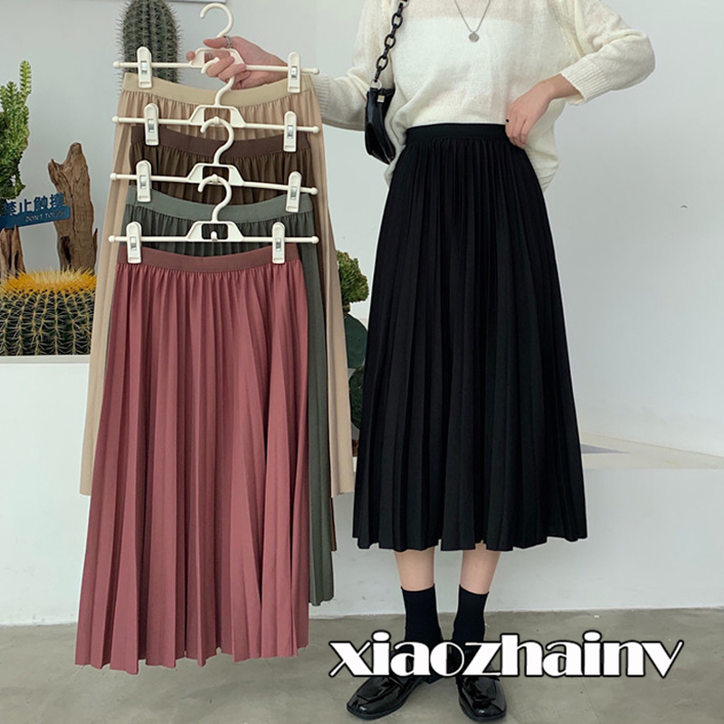 Chân Váy Chữ A Lưng Cao Xếp Ly Dài Qua Gối Eo Cao Thời Trang Cho Nữ HZFWC4649