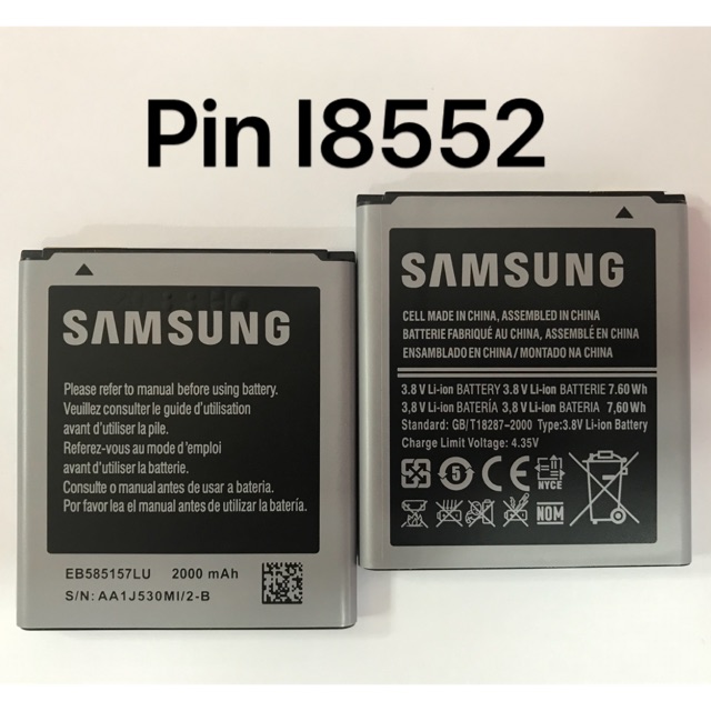 Pin samsung G355h - i8552 kí hiệu trên pin EB58571LU dung lượng 2000mAh