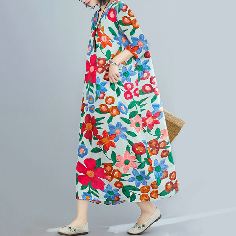 Đầm Maxi ZANZEA Tay Áo 3/4 Cổ Chữ V In Hoa Thời Trang Cho Nữ | BigBuy360 - bigbuy360.vn