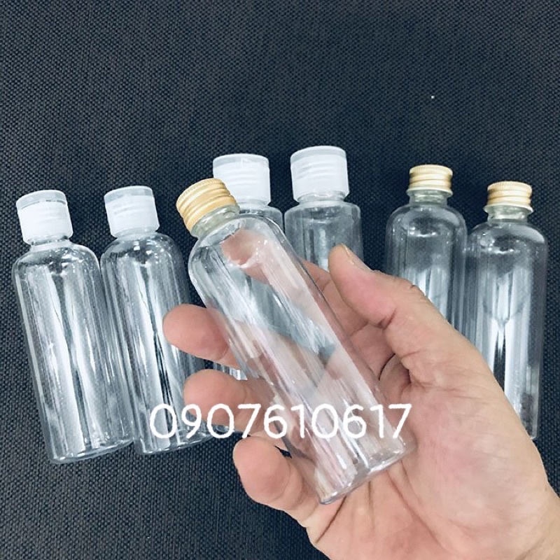 Chai nhựa pet trong suốt 100ml xịt giọt,nắp bật, nắp nhôm vàng, phun sương