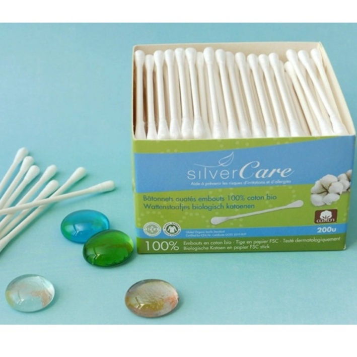 Bông tăm hữu cơ Silvercare hộp 200 cái