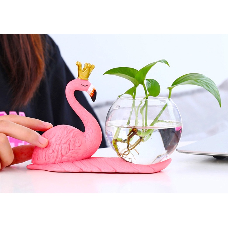 Bình thủy sinh trồng cây hình hồng hạc siêu xinh, lo thủy tinh trồng cây thủy canh gồm tượng, bình, đế